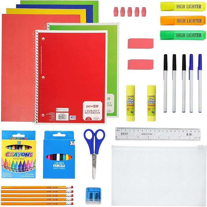 6-Pack 18” Sport Backpacks with 52 Piece School Supplies Kits - Pens, Pencils, Crayons – Bulk Bundle for Elementary, Middle, and High School Students