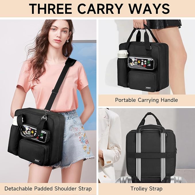 Zipper Binder 3 Ring with Ita Window,700 Sheets Capacity, Binder 3 Inch with Shoulder Strap Fits 13 Inch Laptop for School and Office,Black
