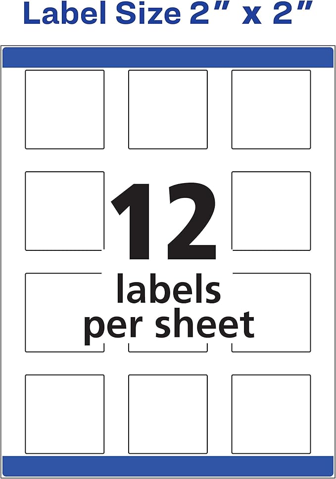 Avery Printable Square Labels, 2" x 2", Matte White, Laser & Inkjet Compatible, 300 Blank Labels Total, Great for Branding, Packaging, Events, and More (22806)