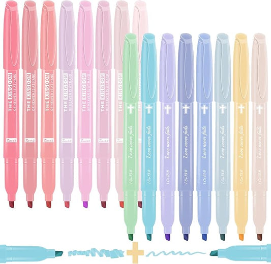 Pastel Bible Highlighter Markers 16 Pack, Cute Aesthetic Highlighters Assorted Colors Dry Quickly for Bible Study Journaling, Textbook Motivational Gift for Christians, Friends