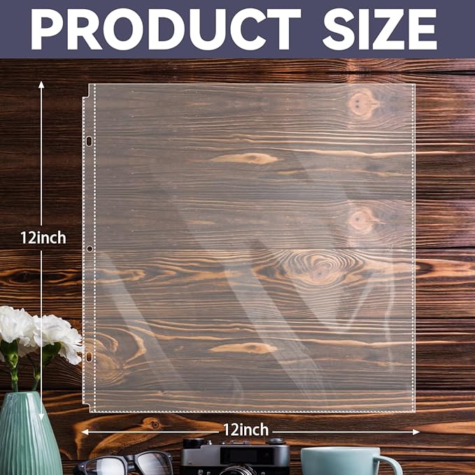 100 Sheets 12''x12'' Heavyweight Plastic Page Protectors, Scrapbook Page Protectors, Craft Paper Protective Sleeves, Scrapbook Refill Pages for Photo Scrapbook Binder Album