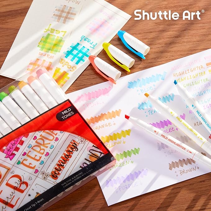 Shuttle Art Pastel Highlighters, 18 Colours Dual Tip Highlighters, Highlighter Markers Assorted Colours, Perfect for Colouring, Underlining, Highlighting, Journaling in School Office Home