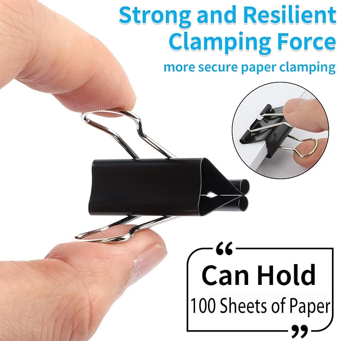 180 Pcs Large Binder Clips, 1.26 in/32mm Clips Office Supplies, Paper Clamps, Binder Paper Clips for Office Supplies Home School Food DIY, Black