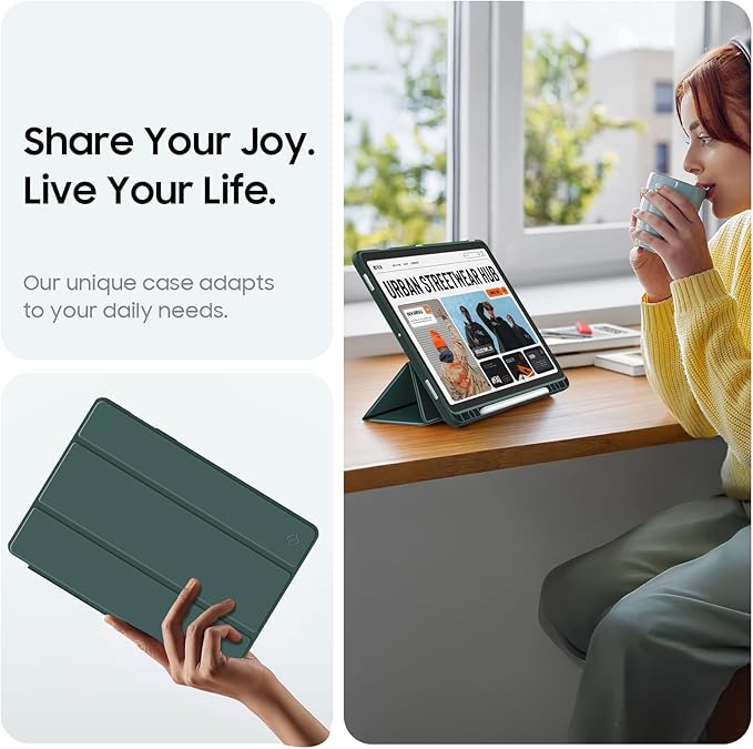 Fintie Hybrid Slim Case for Samsung Galaxy Tab S10 Lite/ S10 FE/ S9 FE 10.9 Inch/Tab S9 11 Inch with S Pen Holder, Shockproof Cover with Clear Transparent Back Shell, Auto Wake/Sleep, Midnight Green