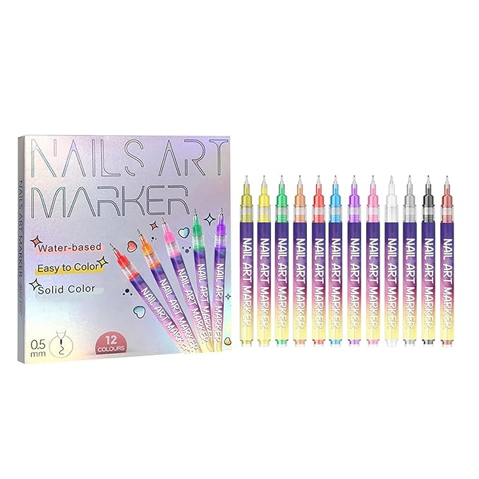 12 Colors Nails Art Pens Set,Upgraded 3D Nails Art Markers for Gel Nails,DIY Nails Art Marker Drawing Painting Liner Pen,Nails Art Nail DIY Decoration for Kids(A-1 Set)
