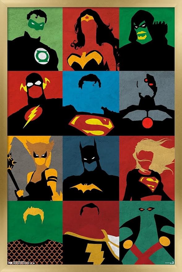 Trends International DC Comics - Justice League - Minimalist Wall Poster, 22.375" x 34", Gold Framed Version