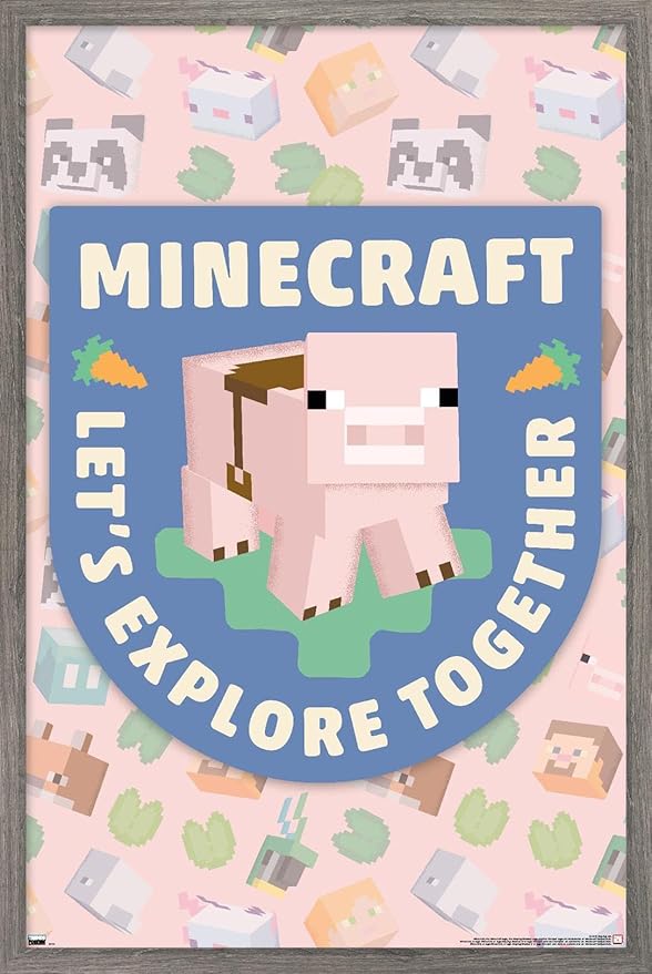 Trends International Minecraft - Let's Explore Together Wall Poster, 22.4L x 14.7W, Barnwood Framed Version