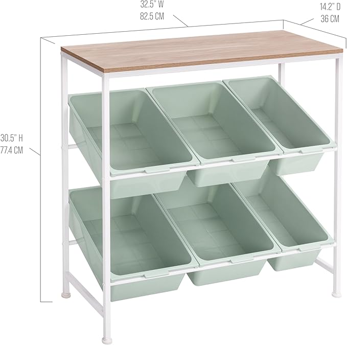 Seville Classics Utility Organizer Storage Cart, for Home Office, School, Classroom, Scrapbook, Hobby, Craft, 6 Bin, White/Green