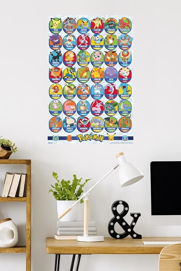 Pokémon: All-Time Favorites - Grid Wall Poster, 34L" x 22.4W", Premium Poster & Mount Bundle