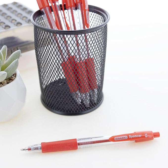 BAZIC Ballpoint Pen Spencer Red Retractable Pen Soft Barrel Grip Pens, 1.0 mm Bold Point Smooth Writing, for Office School Teacher (5/Pack), 1-Pack