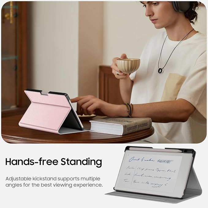 Fintie Case for 7.3" Remarkable Paper Pro Move 2025, [Built-in Pen Holder] PU Leather Hard Back Shell Flip Standing Cover Auto Wake/Sleep with Card Slot, Rose Gold