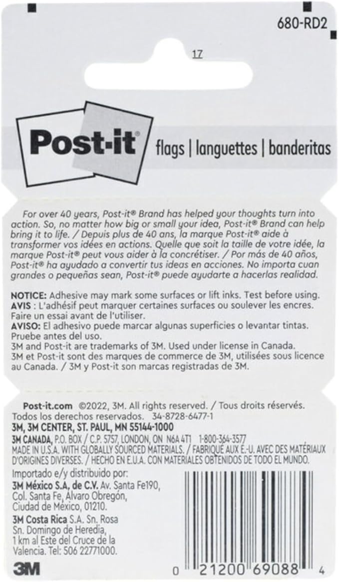 Post-it Repositionable Page Flags, Red, 1 in Wide, 50 Flags/Dispenser, 12 Dispensers (600 Total Flags) – Easily Mark, Highlight & Color-Code Documents for Quick Reference