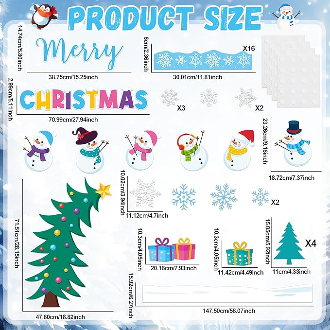 Winter Bulletin Board Decorations Merry Christmas Classroom Bulletin Board Set Snowman Tree Snowflakes Paper Cutouts for Winter Christmas Classroom Holiday School Office Home Wall Party Decor Supplies