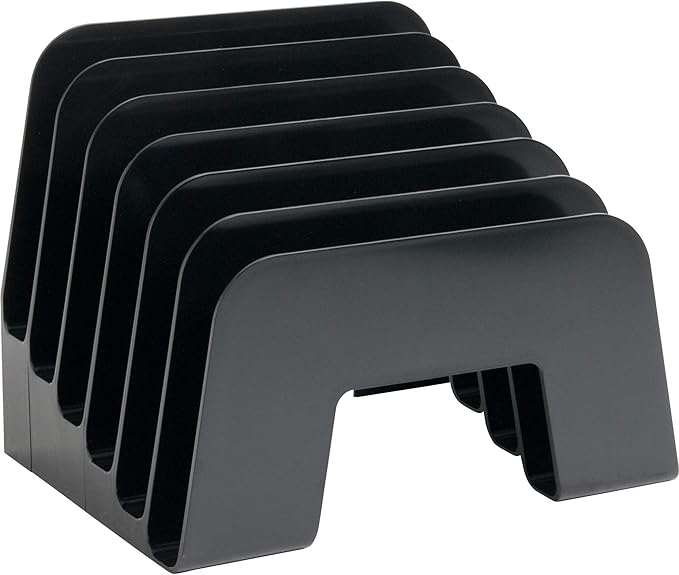 1InTheOffice Incline Desktop File Sorter, 6 Compartments Step Sorter, Black