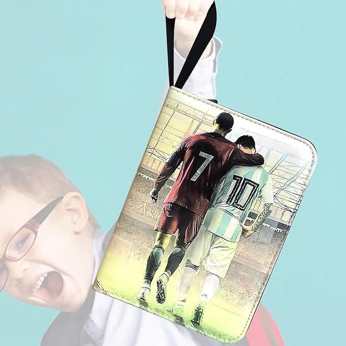 Soccer Card Binder - 400 Capacity 4-Pocket Trading Card Album, 3 Ring Card Holder Binder, Waterproof PU Leather, Zip Closure, Perfect Christmas Birthday Gift for Kids & Collectors