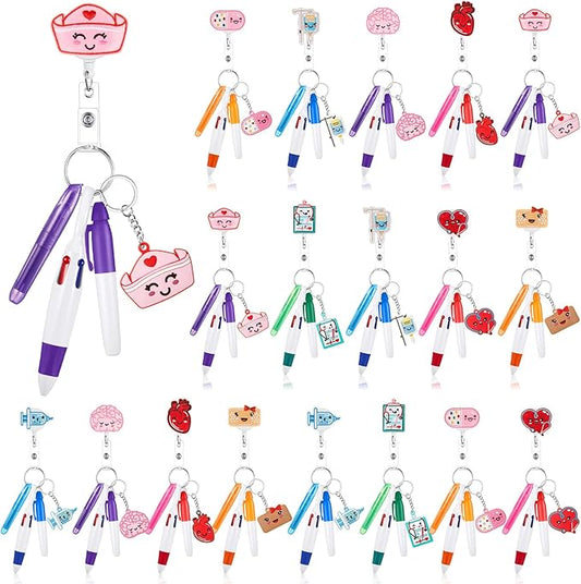 Henoyso 108 Pcs Nurse Badge Reel Pens Mini Highlighter Pens Bulk Nursing Week Appreciation Gifts Badge Accessories Retractable for Cna Medical Assistant Christmas Women (Classic)