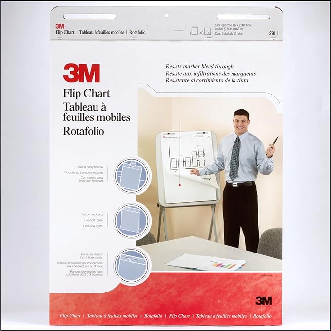 Post-it 3M 570 Flip Chart, 25 x 30-Inches, White, 40-Sheets/Pad