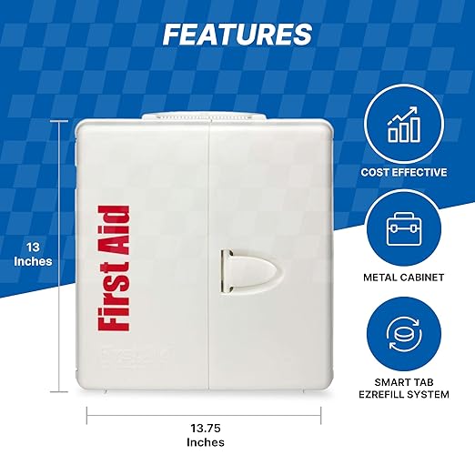 First Aid Only 90659 SmartCompliance 50-Person ANSI 2021 A and OSHA Compliant First Aid Kit for Restaurant Kitchen, Cafeteria, and Other Food Service Venues, Plastic Large First Aid Cabinet