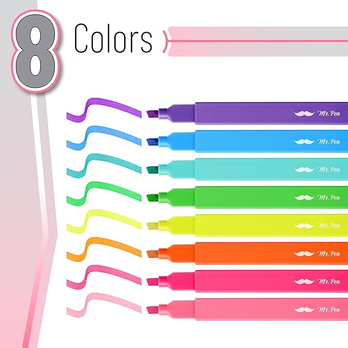 Mr. Pen- Aesthetic Highlighters, 8 pcs, Chisel Tip, Vibrant Colors, Cute Highlighters Assorted Colors, Back to School Supplies
