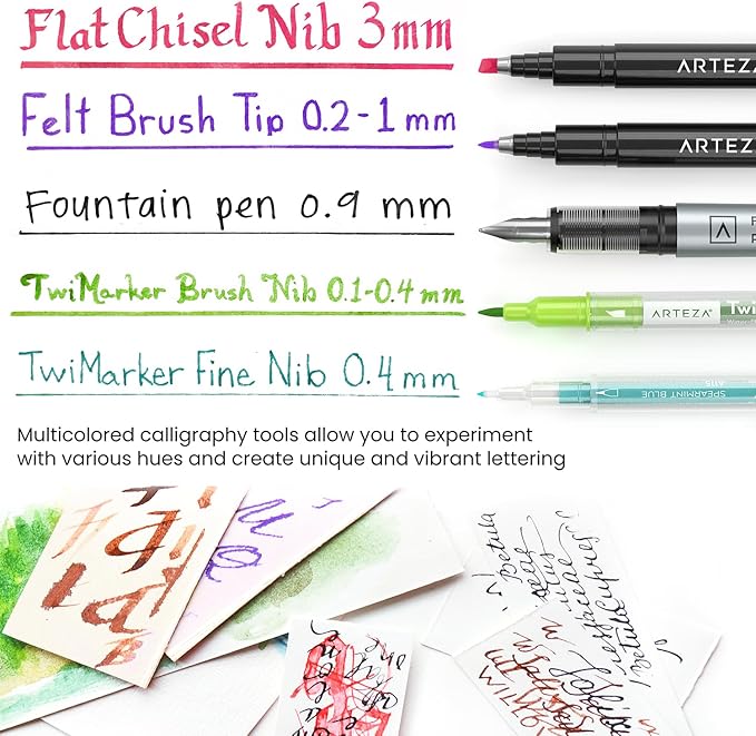 ARTEZA Calligraphy & Lettering Kit – Beginner Set with Alcohol Markers, Brush Pens, Paper & Tools for Hand Lettering, Drawing, and Adult Coloring