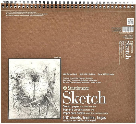 Strathmore 400 Series 14-inch x 17-inch Spiral Bound Sketch Pad, 100 Sheets/Pad (60370)