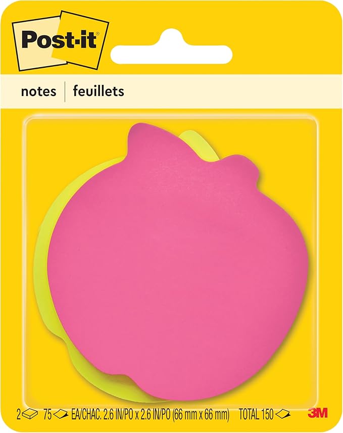 Post-it Notes, Apple Shape, Assorted Colors, 2.6x2.6 in, 2 Pads, 75 Sheets/Pad (7350-APL)