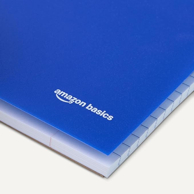 Amazon Basics Wide-Ruled Spiral Notebook with Pocket Divider, Poly Cover, For Work and School, 100 Sheets, 8.5" x 10.5", Assorted Primary Colors, 3-Pack
