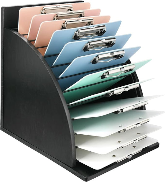 HULISEN Clipboard Holder, Wooden Clipboard Organizer with Raised Side Panel, Clip Board Storage Rack for Classroom and Office, Clip Boards not Included, Black