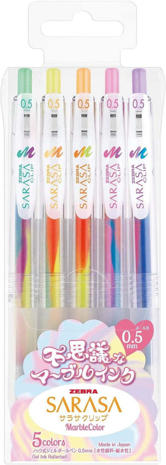 Zebra Sarasa Clip 0.5mm Ballpoint Pen, Marble Color 5 Colors Set (JJ75-5C-MB)