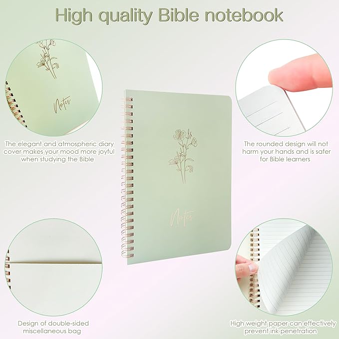 J6&H6 Complete Bible Study Supplies Journaling Kit with Tabs, Highlighters and Color Pens, Notebook,Stickers & More 56pcs Bible Accessories Set for Women, Beginner Christian Gifts(Green)