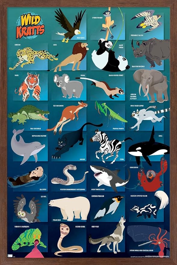 Wild Kratts - Grid Wall Poster, 22.4L" x 14.7W", Mahogany Framed Version