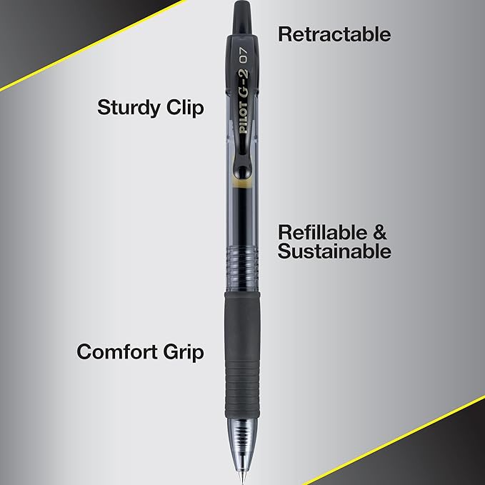 Pilot G2 Premium Gel Roller Pens 0.7, Fine Point Smooth Writing Pens Black, Pack of 12