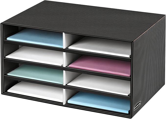 Bankers Box Decorative Eight Compartment Literature Sorter, Letter, Black/Gray Pinstripe (6170301)