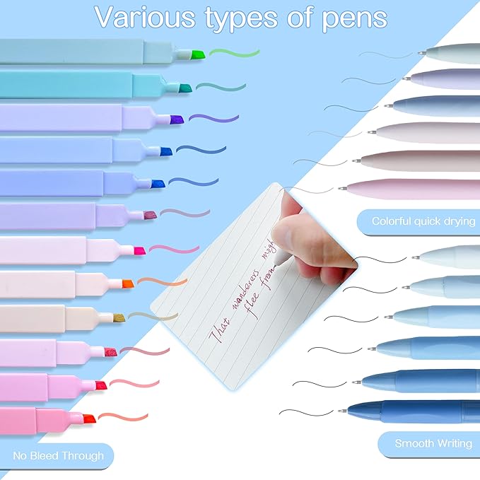 J6&H6 Complete Bible Study Supplies Journaling Kit with Tabs, Highlighters and Color Pens, Notebook,Stickers & More 56pcs Bible Accessories Set for Women, Beginner Christian Gifts(Blue)