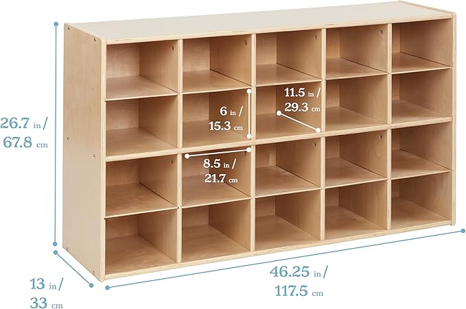 ECR4Kids Streamline 20 Cubby Tray Storage Cabinet, 4x5, Classroom Furniture, Natural