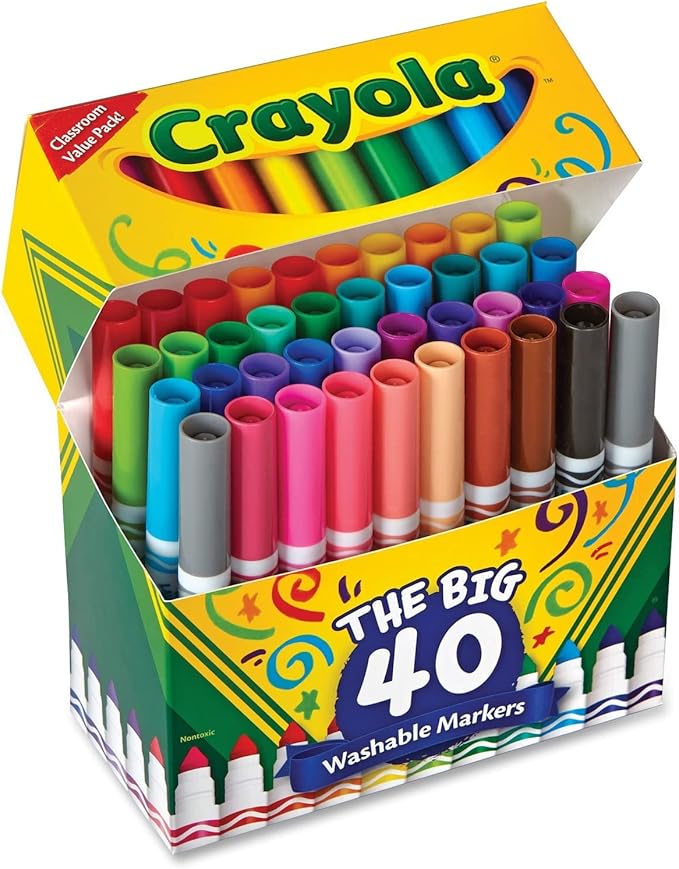 Crayola 587858 Washable Markers, Broad Point, Assorted Classic Colors, 40/Set