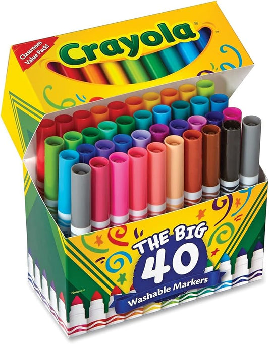 Crayola 587858 Washable Markers, Broad Point, Assorted Classic Colors, 40/Set