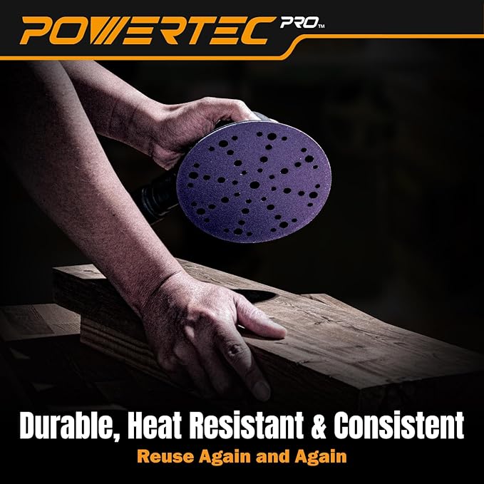 POWERTEC PRO 46100Z-150 6 Inch 49 Holes Sanding Disc, 150PK, 50 Each of 80/120/220 Grit, Zirconia Hook and Loop Sandpaper for Festool Random Orbital Sanders - Automotive, Paint, Metal, Woodworking