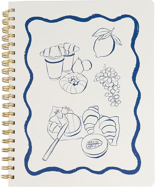 Pearhead Euro Breakfast Hardcover Spiral Notebook, 8x10 College-Ruled Lined Journal with Perforated Pages, 200 Pages for Planning, Work & School