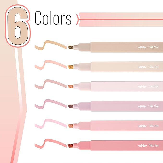Mr. Pen- Aesthetic Highlighters, 6 pcs, Chisel Tip, Vintage Colors, No Bleed Bible Highlighter Pastel, Highlighters Assorted Colors, Pastel Highlighter Set, Cute Highlighters