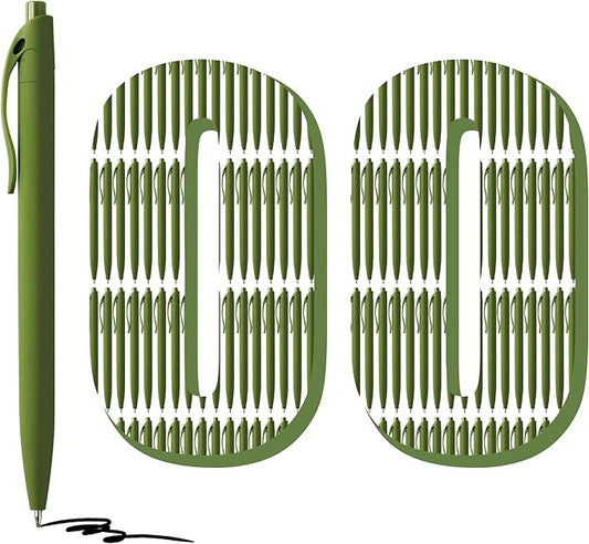 deegtran 100 Pack No Bleed Sage Green Barrel Click Pens, Wholesale Retractable Ballpoint Pens, Medium Point, Smooth Ink, 1.0MM Black Ink