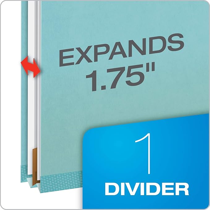Pendaflex Recycled Classification File Folders, 1 Divider, 2" Embedded Fasteners, 2/5 Tab Cut, Legal Size, Light Blue, Box of 10 (28777R)