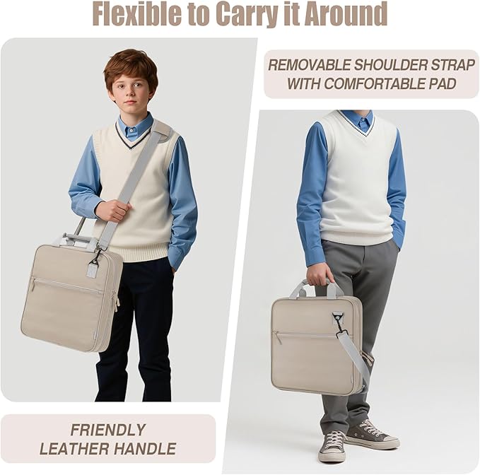 MoKo Zipper Binder, 2 Inch 3 Ring Binder with 500 Sheets Capacity & Shoulder Strap & Handle, Multi-Pocket Zipper Bag Organizer for Middle School, Light Tan