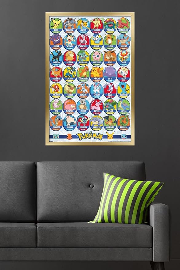 Pokémon: All-Time Favorites - Grid Wall Poster, 34L" x 22.4W", Gold Framed Version
