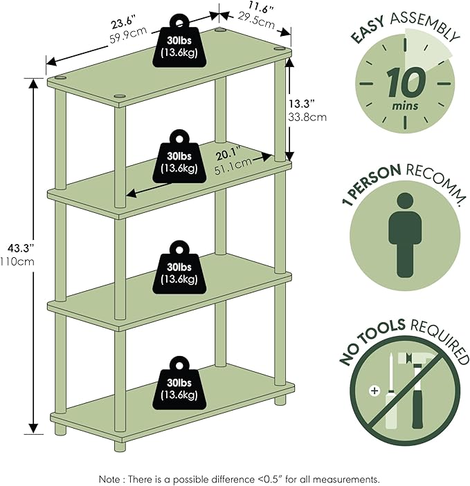 Furinno Turn-N-Tube 4-Tier Multipurpose Shelf Display Rack, Round Tubes, Sonoma Oak/White