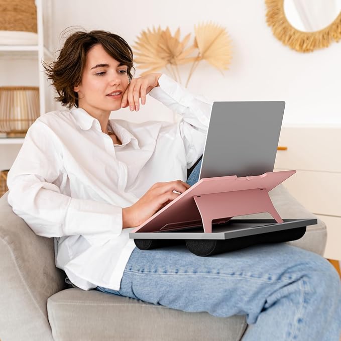 HUANUO Adjustable Lap Desk - with 8 Adjustable Angles & Dual Cushions Laptop Stand for Car Laptop Desk, Work Table, Lap Writing Board & Drawing Desk on Sofa or Bed, Pink
