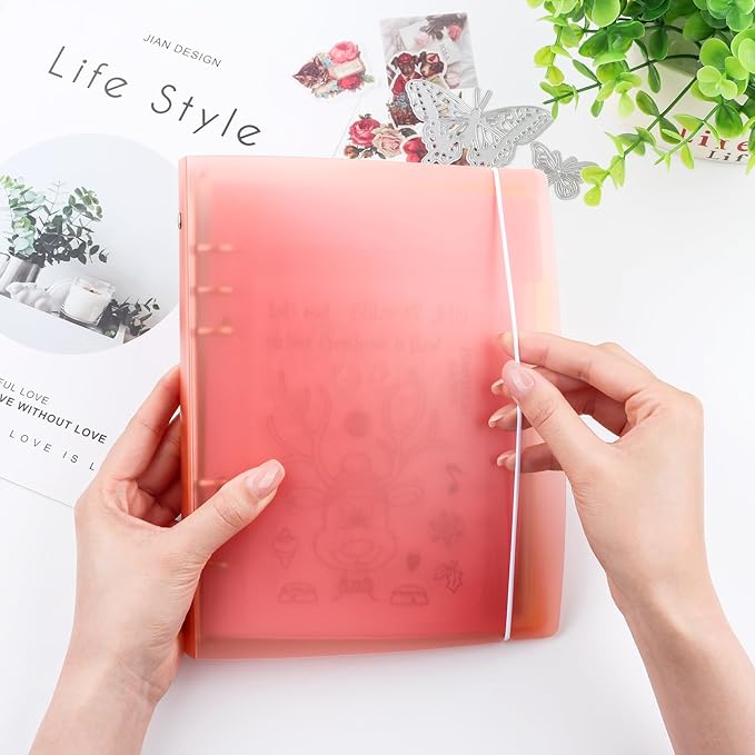 BAOFALI 2Pcs/Set A5 6 Ring Binder Cover Clean Transparent Soft PVC for Refillable Notebook Shell withMatte surfaceforStamp & Die Storage (Orange Color)