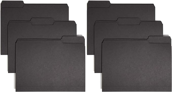 Smead Interior File Folder, 1/3-Cut Tab, Letter Size, Black, 100 per Box, Expandable File Folders for Filing Cabinet (Pack of 2)