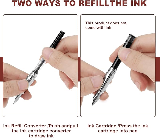 cobee Metal Fountain Pens with 10 Black Ink Cartridges, 0.5mm Fine Nib Fountain Pen Smooth Writing Luxury Calligraphy Pen Office School Supplies Gift(Red)