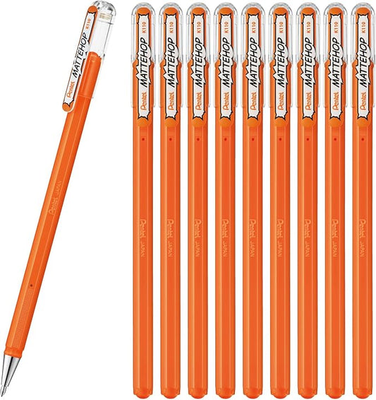 Pentel Color Ballpoint Pen, Matte Hop, Orange, 10 Count K110-VF
